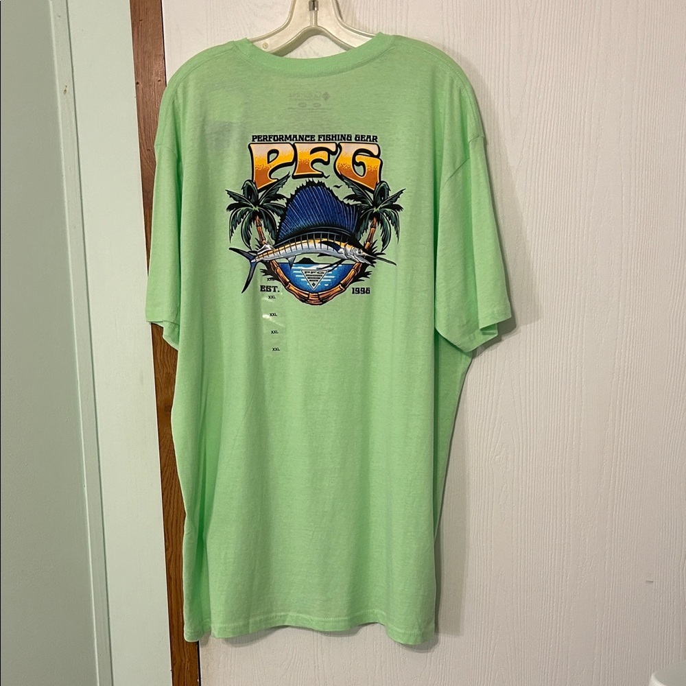 Columbia Men's Performance Fishing Gear Light Green Short Sleeve Tee - Picture 2 of 5